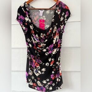 Candies Floral Cowl  Neck With Tank laced Details Under Top Stretch L Y2K NWT